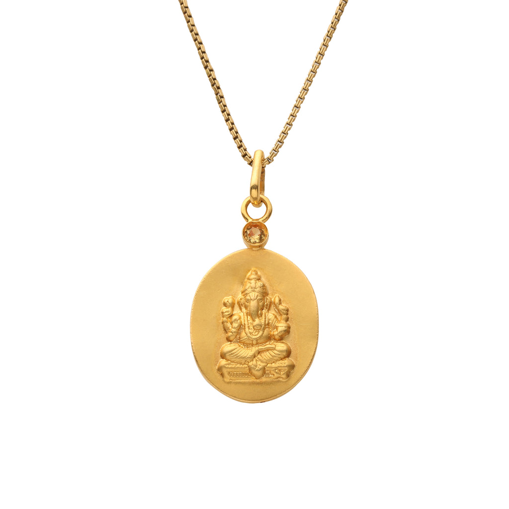 18 Kt Gold Ganesha Pendant with Yellow Sapphire Mount