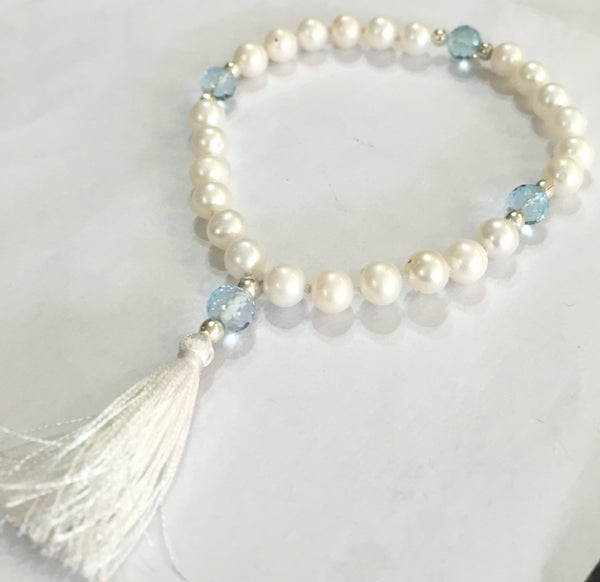 Pearl & Blue Topaz Quartermala - The Sattva Collection