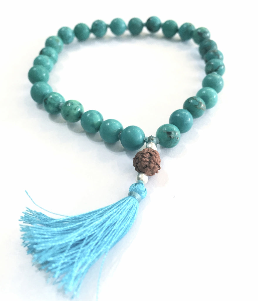 Turquoise & Rudraksha Quartermala - The Sattva Collection