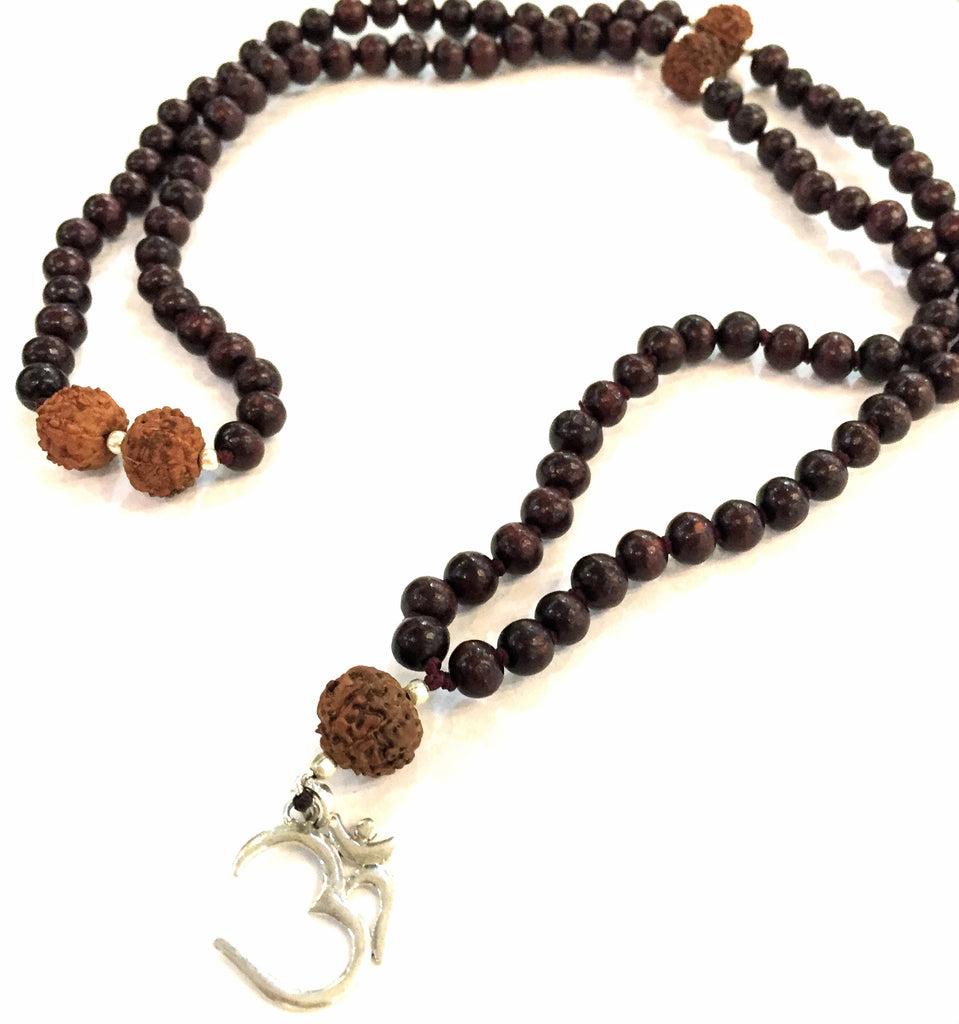 Om Black Sandalwood & Rudraksha Mala - The Sattva Collection