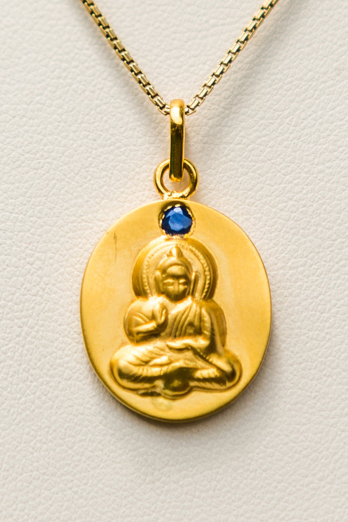 18kt Gold Buddha Pendant with Blue Sapphire Mount - The Sattva Collection