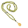 18kt Gold Saraswati Ishta Devata Japa Mala with Peridot and Emerald Counterbead Mala