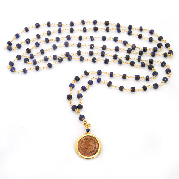 Blue Sapphire Sri Yantra Necklace - The Sattva Collection