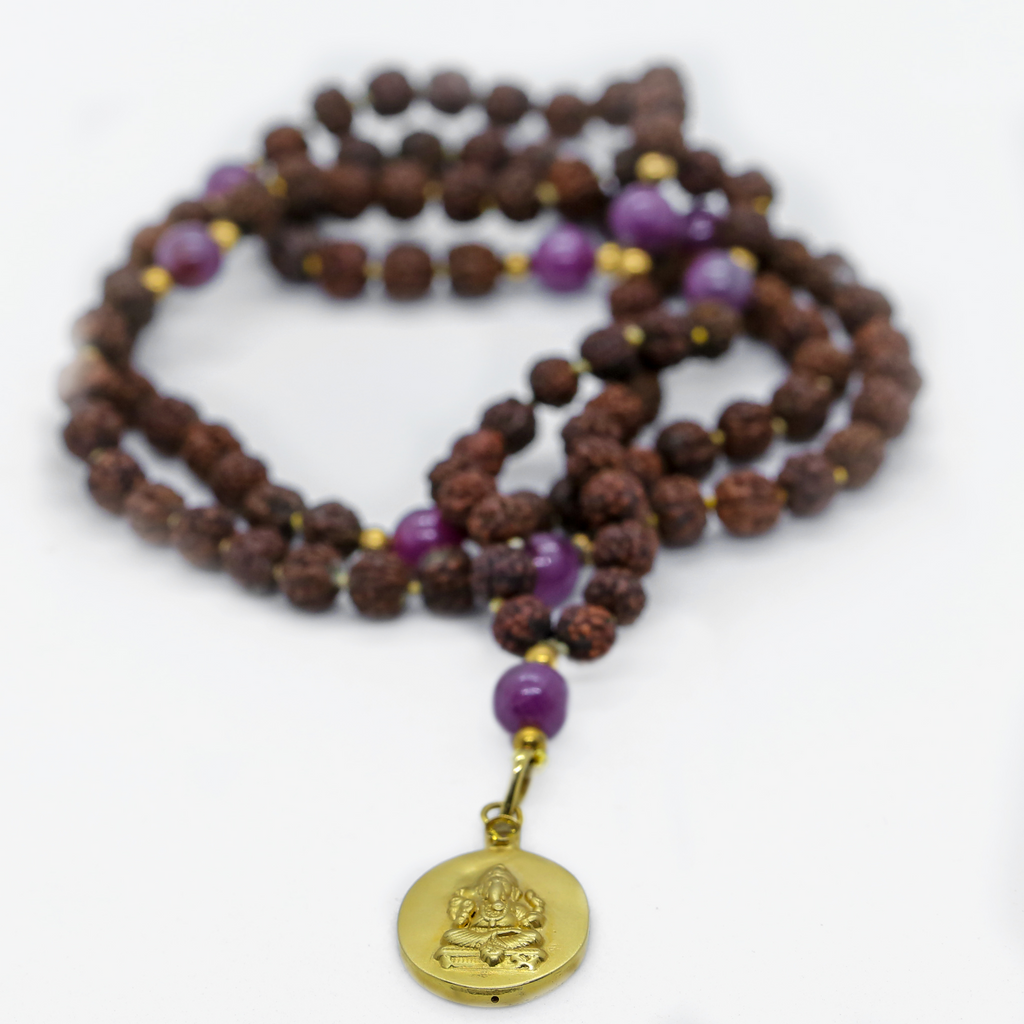 Ganesha Istha Devata Japa Mala with Ruby Counterbeads - The Sattva Collection