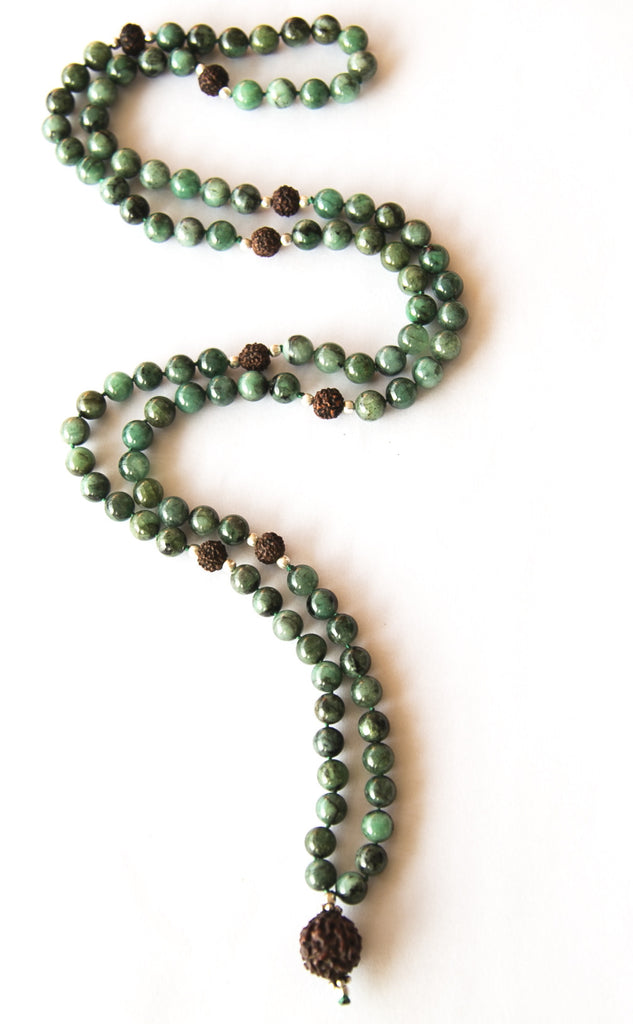 Emerald & Rudraksha Mala - The Sattva Collection