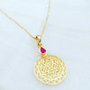 14kt Gold Sri Yantra Pendant Mounted with Ruby on 18kt Gold Chain - The Sattva Collection