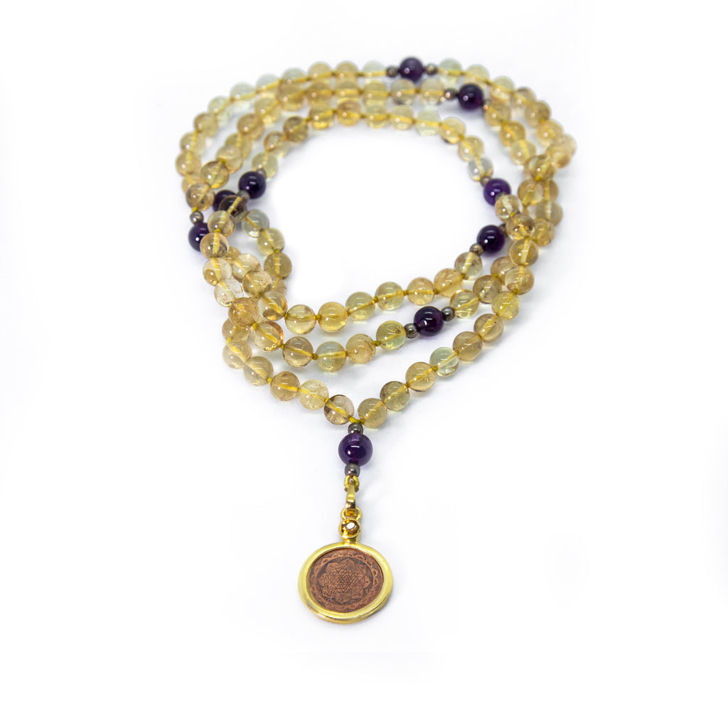 Sri Yantra Japa Mala- Citrine & Amethyst - The Sattva Collection