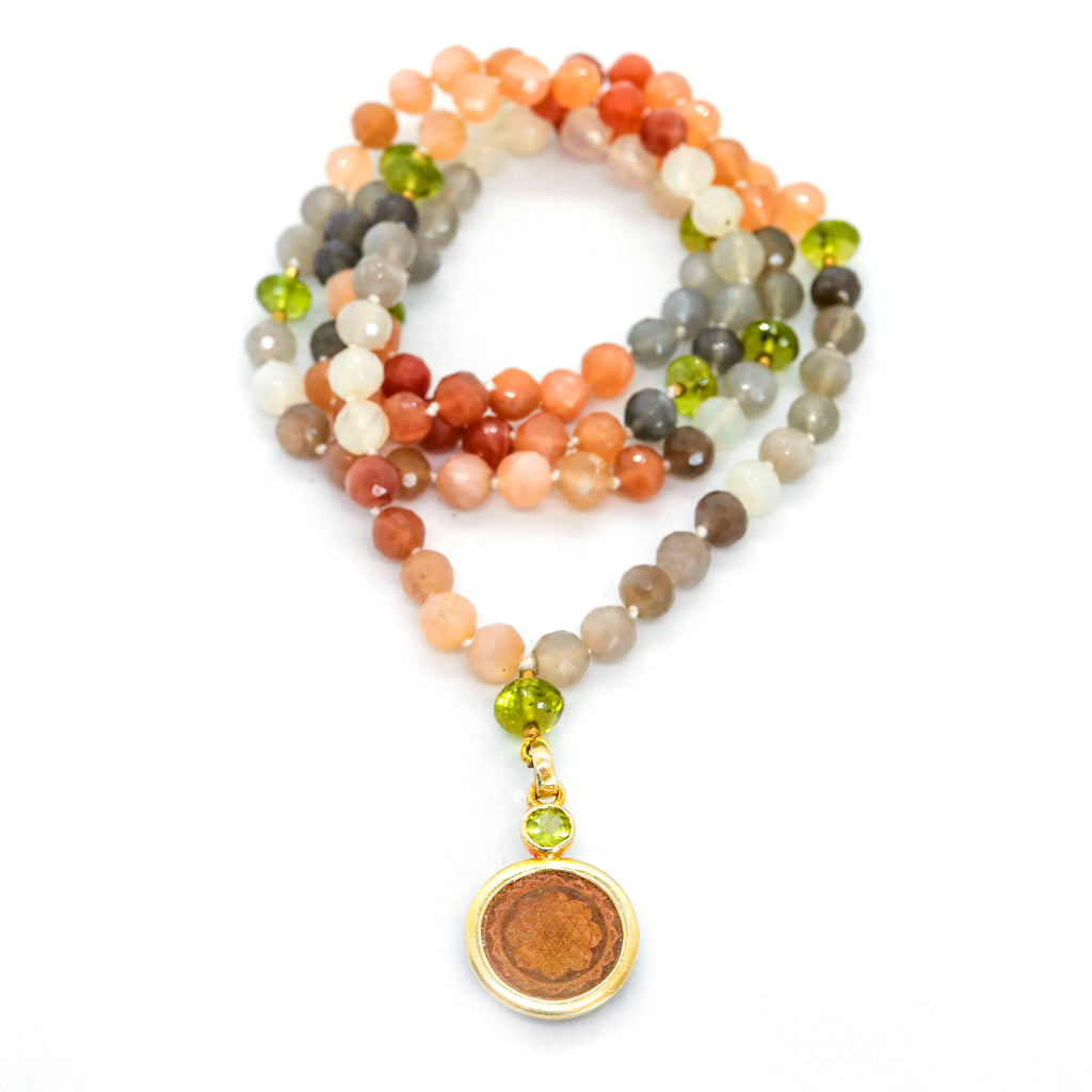 Sri Yantra Japa Mala- Moonstone & Amethyst Counterbeads - The Sattva Collection