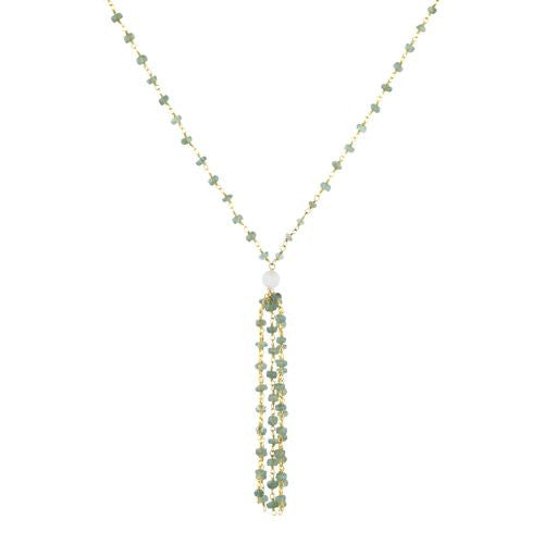 Aquamarine and Crystal with Tassle Necklace - The Sattva Collection
