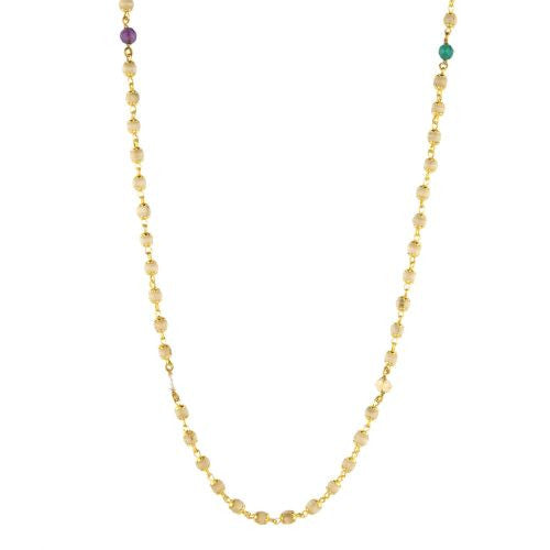 Tulsi with Gold Caps and Nine Planet Gemstones Necklace - The Sattva Collection