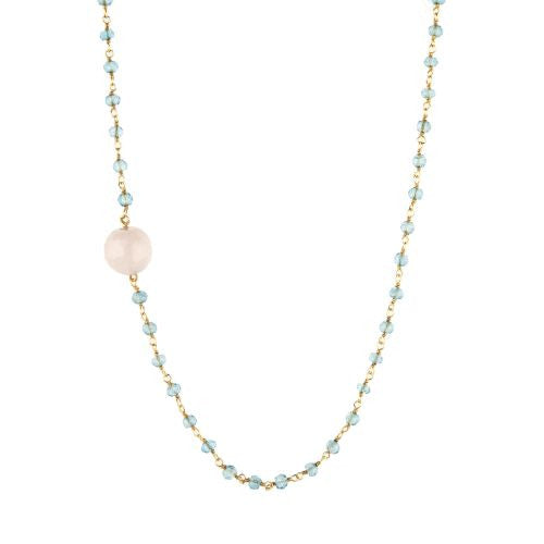 Aquamarine with Rose Quartz Guru Bead Necklace - The Sattva Collection