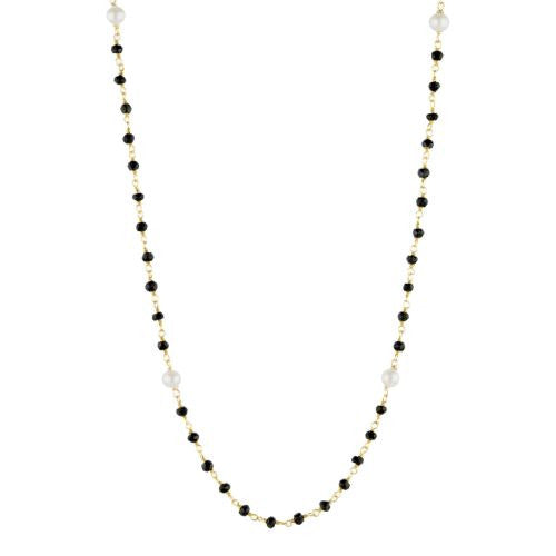 Black Onyx and Pearl Counter Bead Necklace - The Sattva Collection