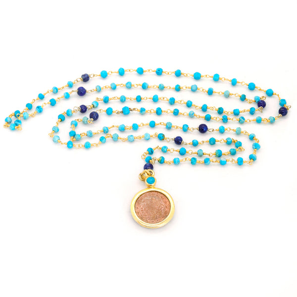 Turqouise and Lapis Sri Yantra Necklace - The Sattva Collection